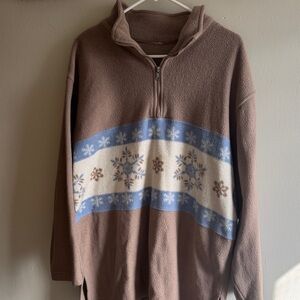 Source Unknown Brown and Blue Zip-Up Sweater